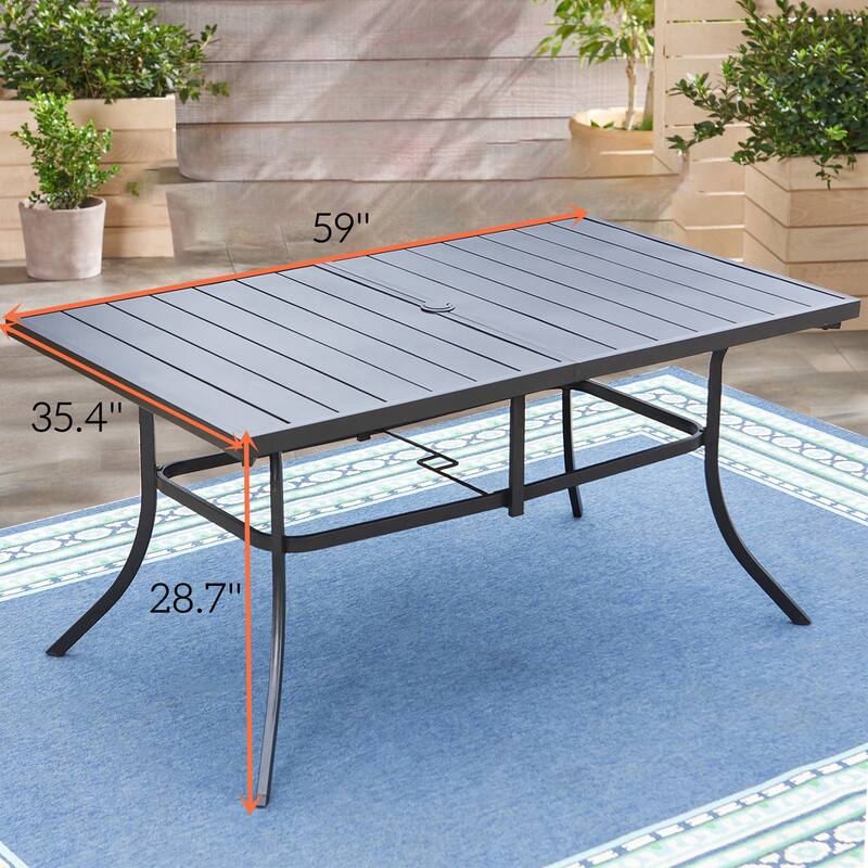 Patio Dining Set 7 Piece Metal Rectangle Patio Table with 2.6" Umbrella